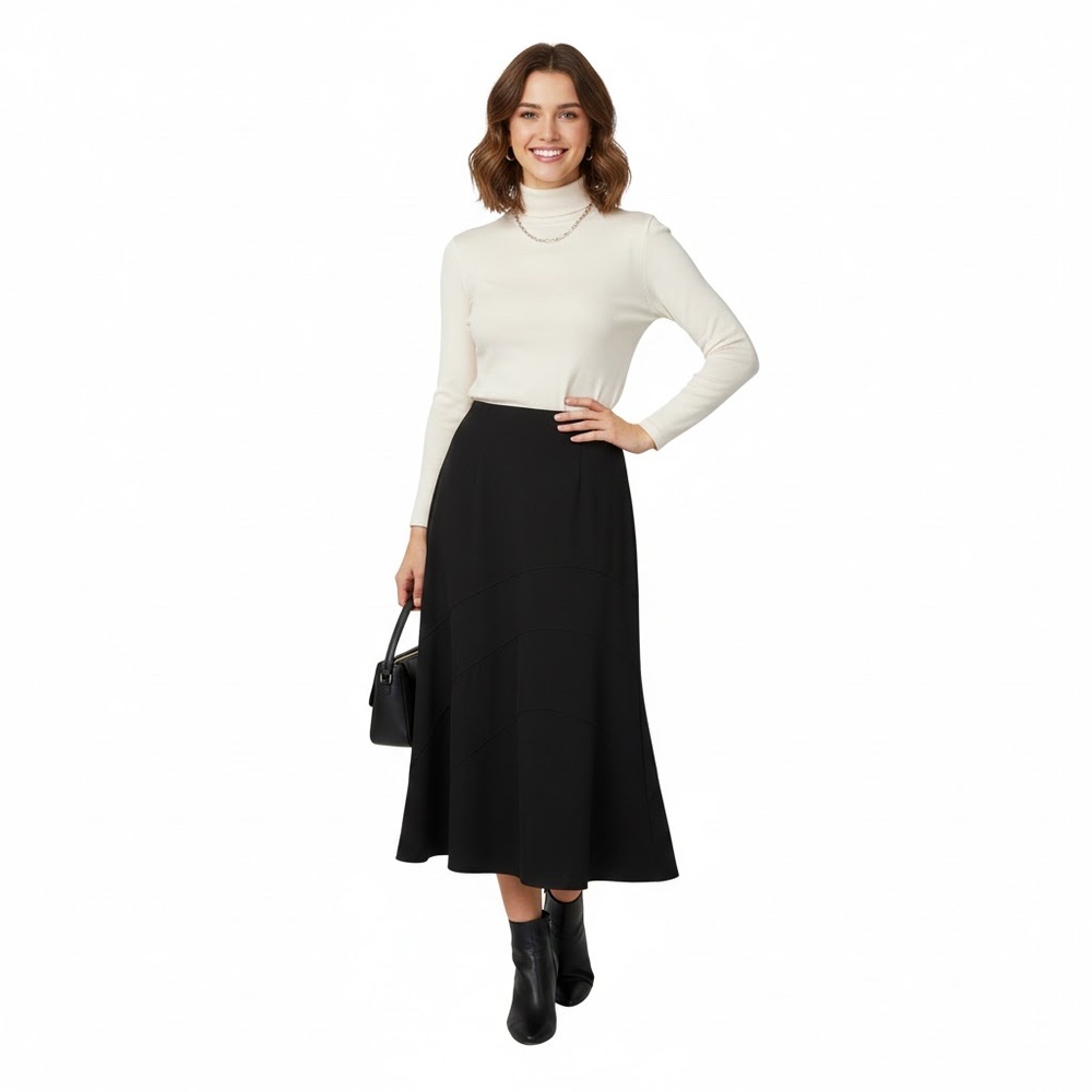 NIC+ZOE Black Flared A-line Midi Skirt NWT